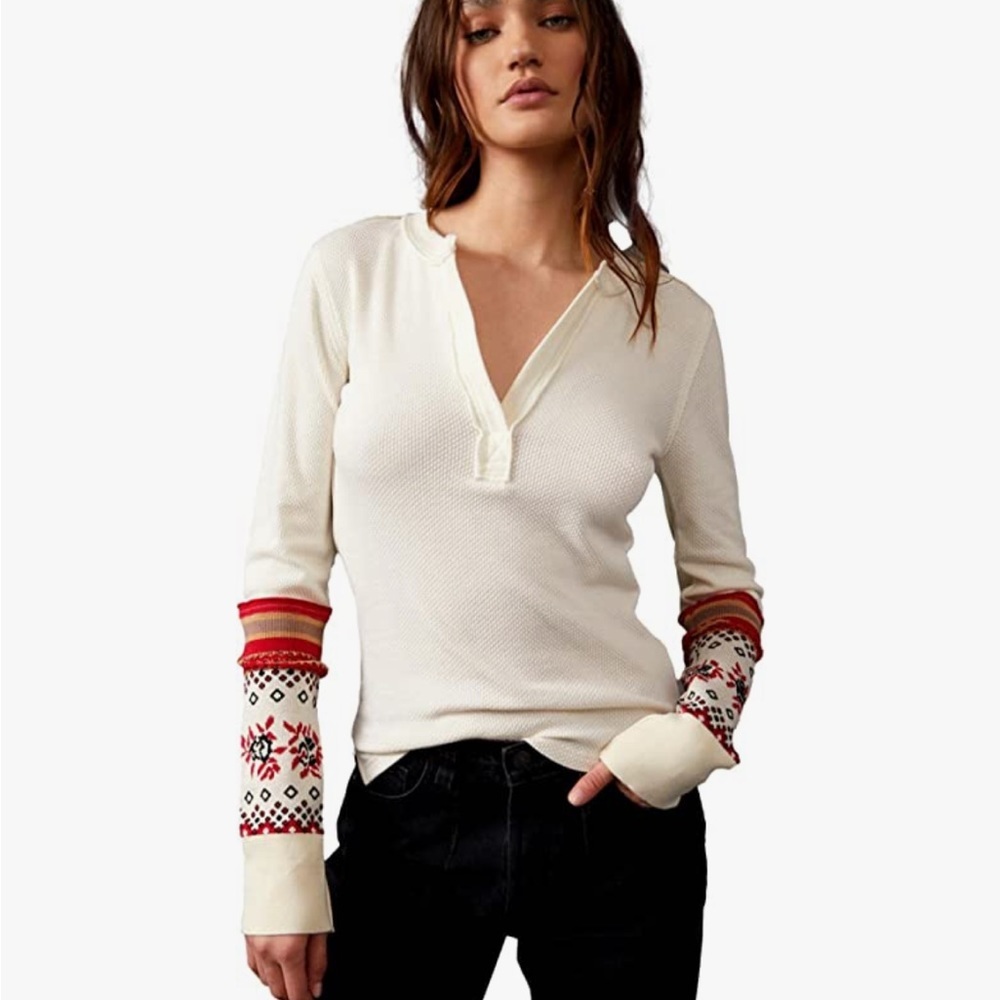 NWT Free People Mikah Layering Cuff Long Sleeve in Cream Combo 17 1/2 P2P
